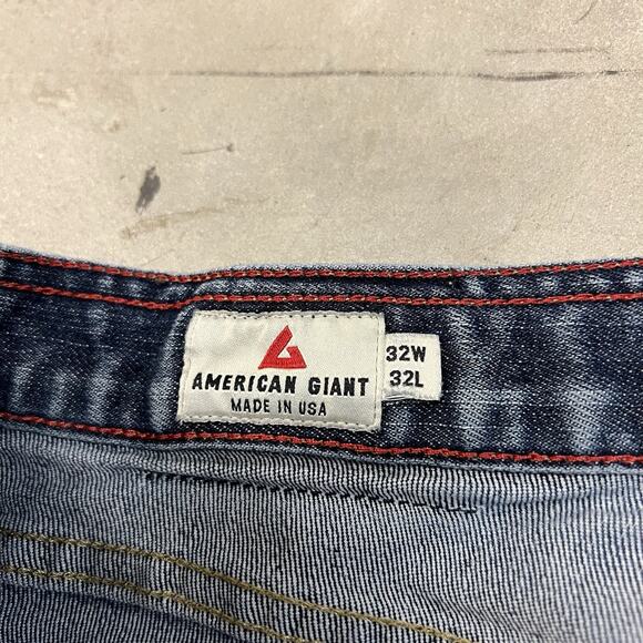 American Giant Jeans Mens 32x32 Blue 218 Straight Maritime Denim Distressed - Picture 3 of 9